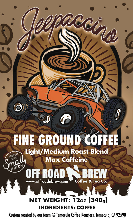 Jeepaccino Coffee - Light/Medium Roast, Max Caffeine Blend