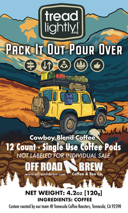 Pack It Out Pour Over - 12 count single use pods - Cowboy Blend - Tread Lightly Partnership