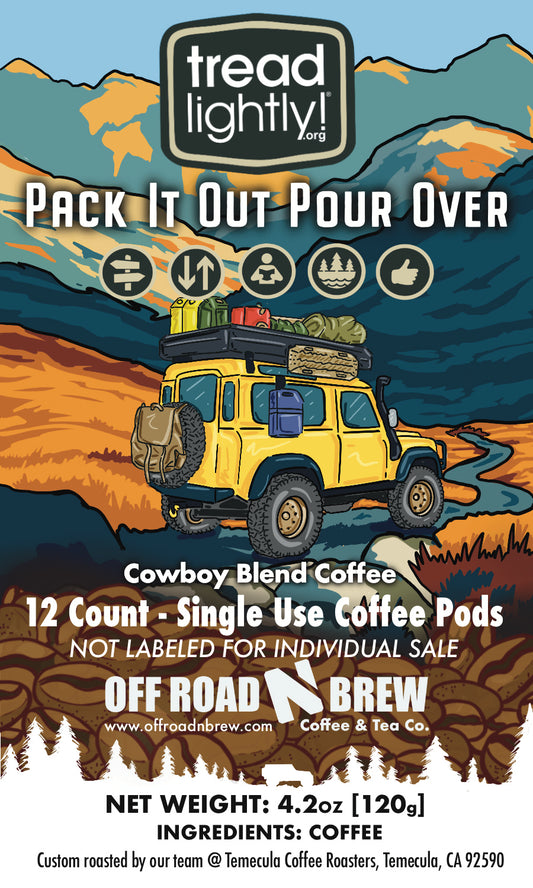 Pack It Out Pour Over - 12 count single use pods - Cowboy Blend - Tread Lightly Partnership